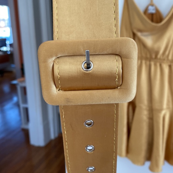 Selfie Leslie Belted Satin Cowl Neck Dress - Mustard - Picture 11 of 14